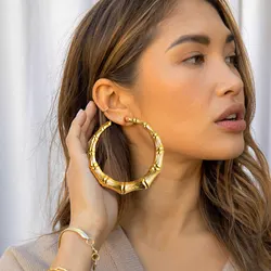 Bamboo Hoop Earrings Diameter 40mm/60mm/80mm for Women Stainless Steel Hypoallergenic Hyperbole Jewelry