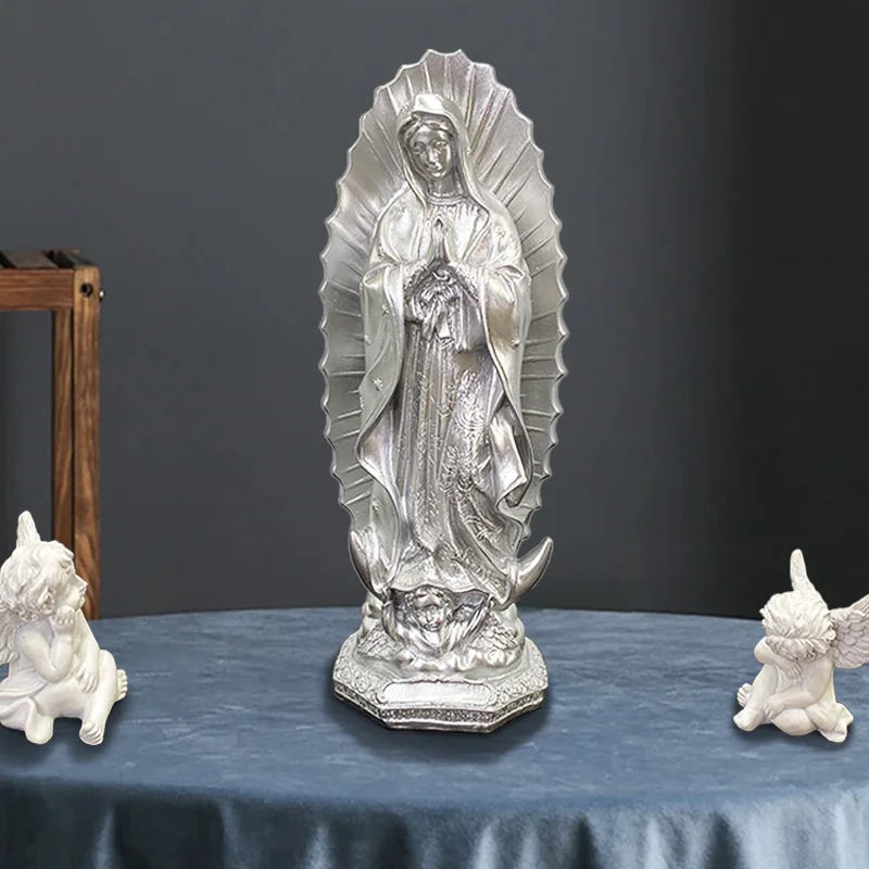 12-Zoll-Mexikanische Jungfrau-Maria-Figur, katholische gesegnete Mutter Guadalupe, Skulptur aus Kunstharz, religiöse Statue, Heimdekoration – Detail 9