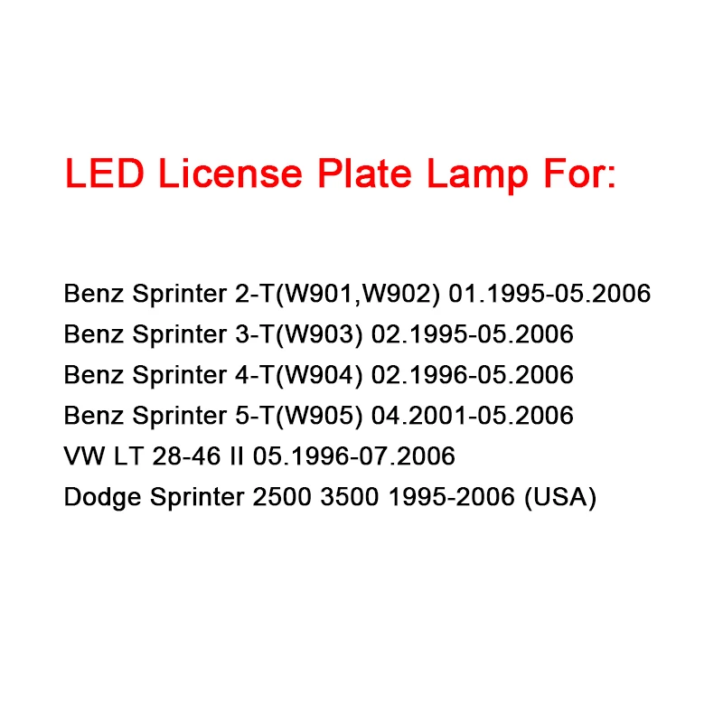 2Pcs White LED License Plate Lamp Signal Lights For Benz Sprinter For VW LT 28-46 For Dodge Sprinter