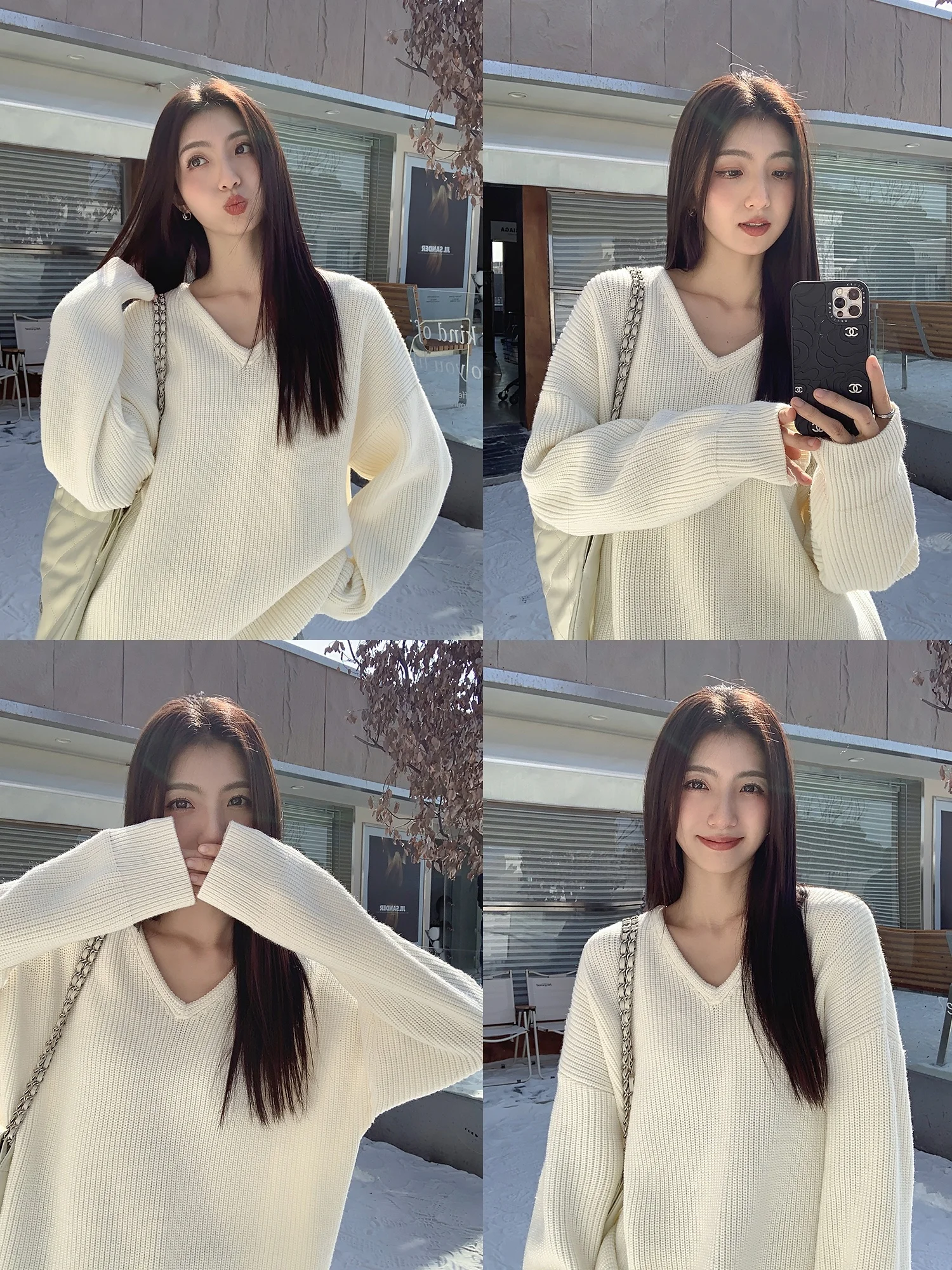 

Mulvan Women's Loose V-Ne Sweater Comfortable Lazy Sle Knitted Top Winter Warm Thiened Long Sve Mid-Length Color