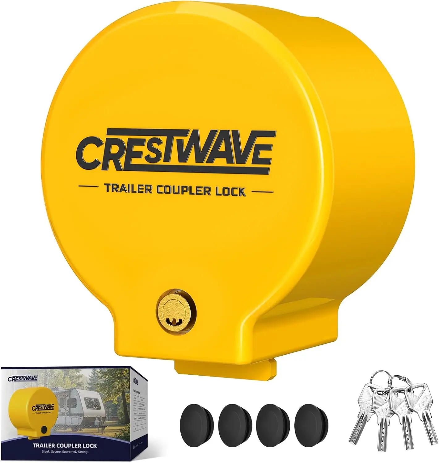 

Trailer Hitch Lock 2-5/16', Steel Coupler Lock for RV, Camper, Boat - 4 Keys, 4 Dust Caps