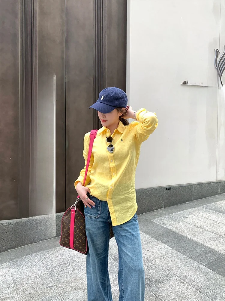 

Льняная рубашка свободного кроя с вышивкой и длинными рукавами, женская, весенне-летняя, дышащая, удобная, прямого кроя, модный топ