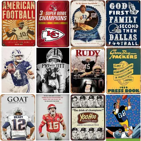 American Football Rugby Sport Tin Sign Wall Decor Poster Board Modern Garage Bedroom Wall Plaques Shabby Iron Plate Painting