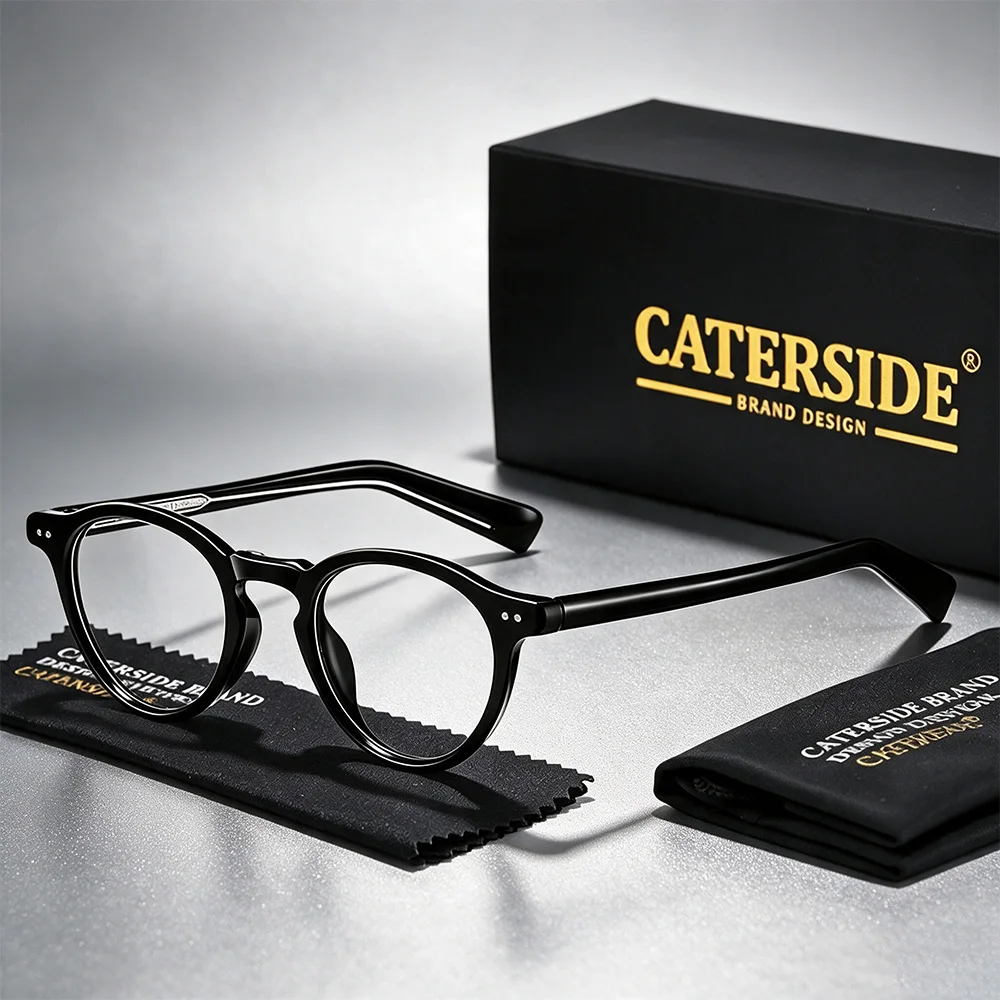 CATERSIDE Men's Anti Blue Light Glasses Tr-90 Round Frame Cellulose Propionate Temple Tips Women's  Computer Protective Glasses