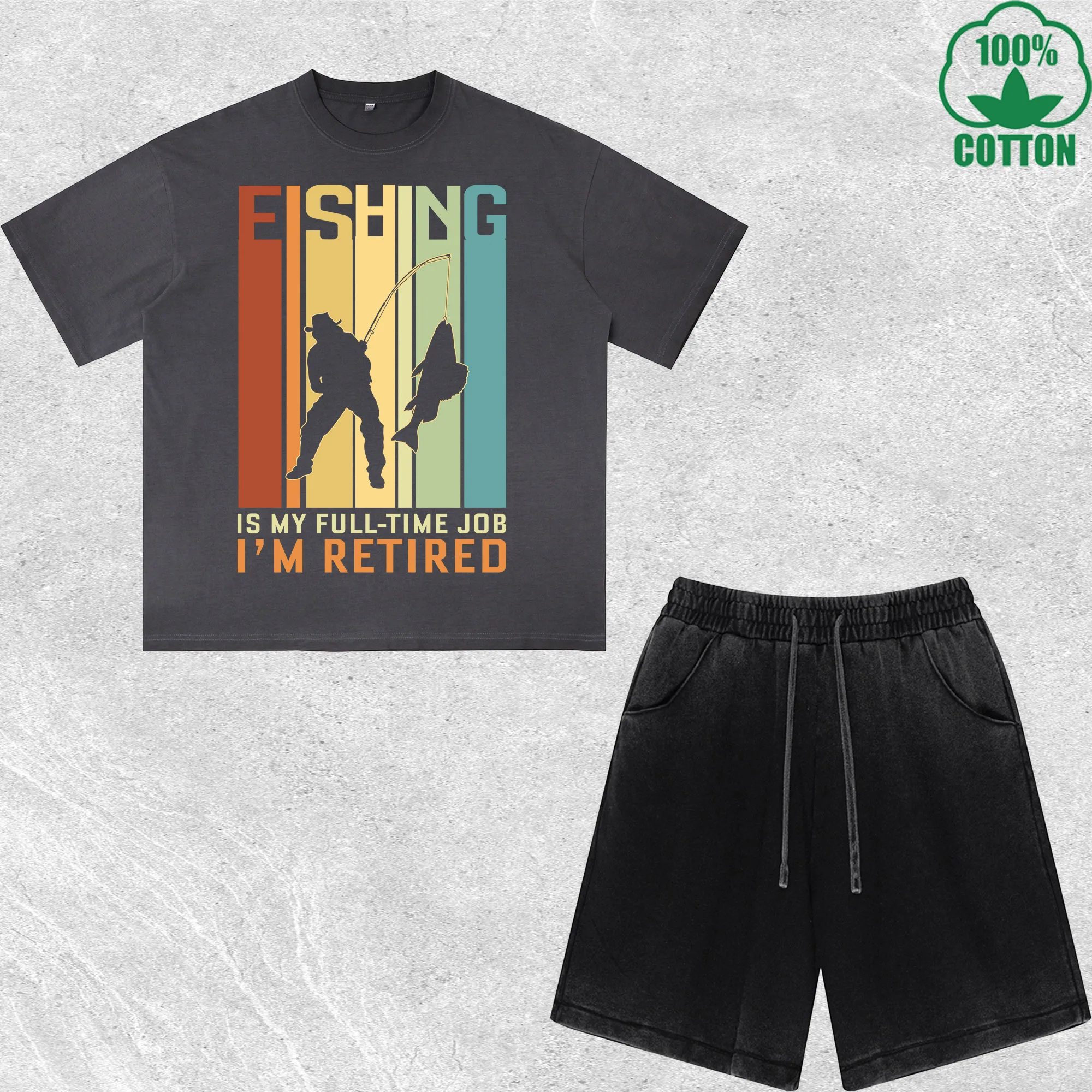 

Is My Full Time Job Printed Dirty Wash T-Shirt Shorts Set Multicolor Combo Loose Trendy Fashionable 100%Cotton