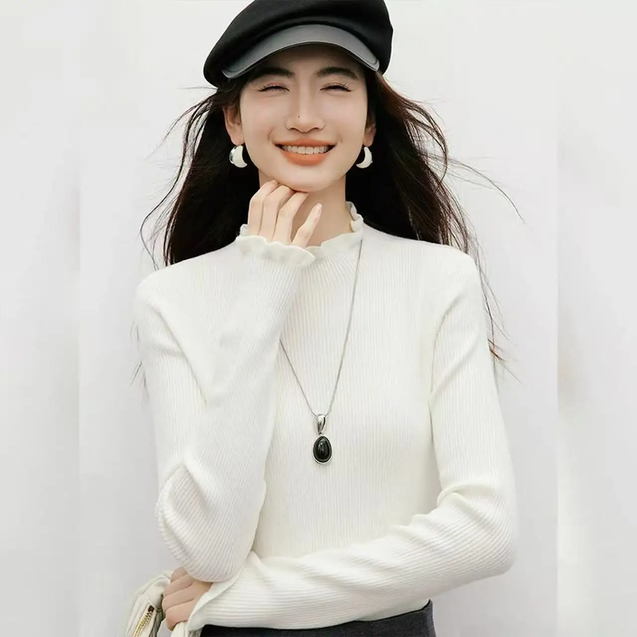 Mode Verstoorde Kraag Gebreide Trui Vrouwen Truien Lange Mouw Witte Gebreide Trui Trui Vrouwen Tops Sueters De Mujer Q2076