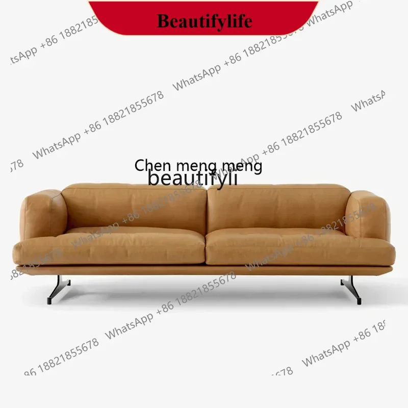 

z183 Simple and modern small apartment living room tofu block sofa Nordic light luxury three-person straight row leather art so