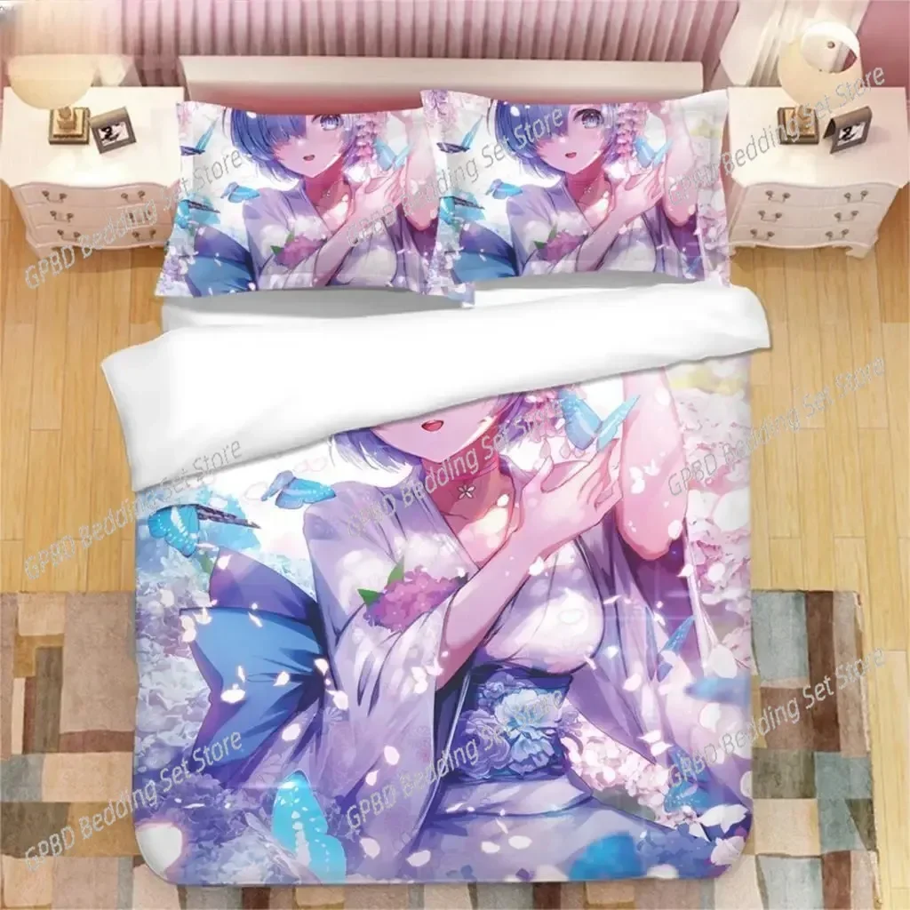 Japanese Anime Kawaii  Ram Rem Bedding Set Bedroom Soft Modern Bedspreads Comefortable Duvet Cover Quilt Cover And Pillowcase