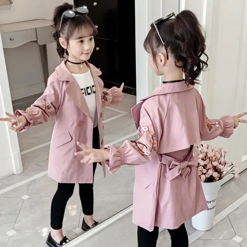 

Trench Coat For Girl Children's Spring Cute Long Jacket 2024 New Kids Casual Outerwear Baby Khaki Fashion Windbreaker