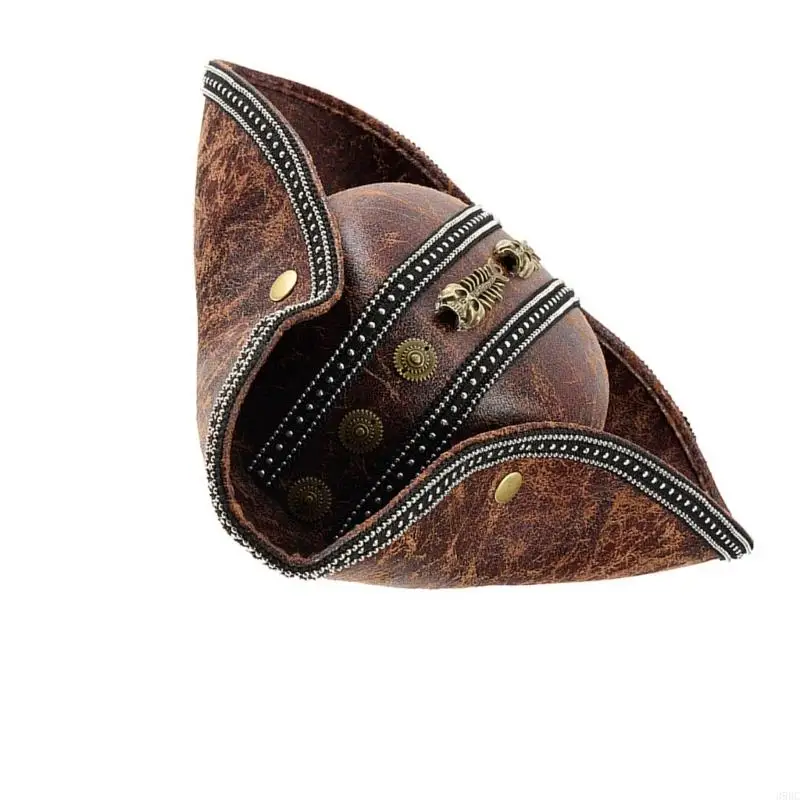 

39BC Gothic Pirate Creative PU Leather Pirate Hat for Men Women Halloween Costume Accessories For Cosplays Enthusiasts