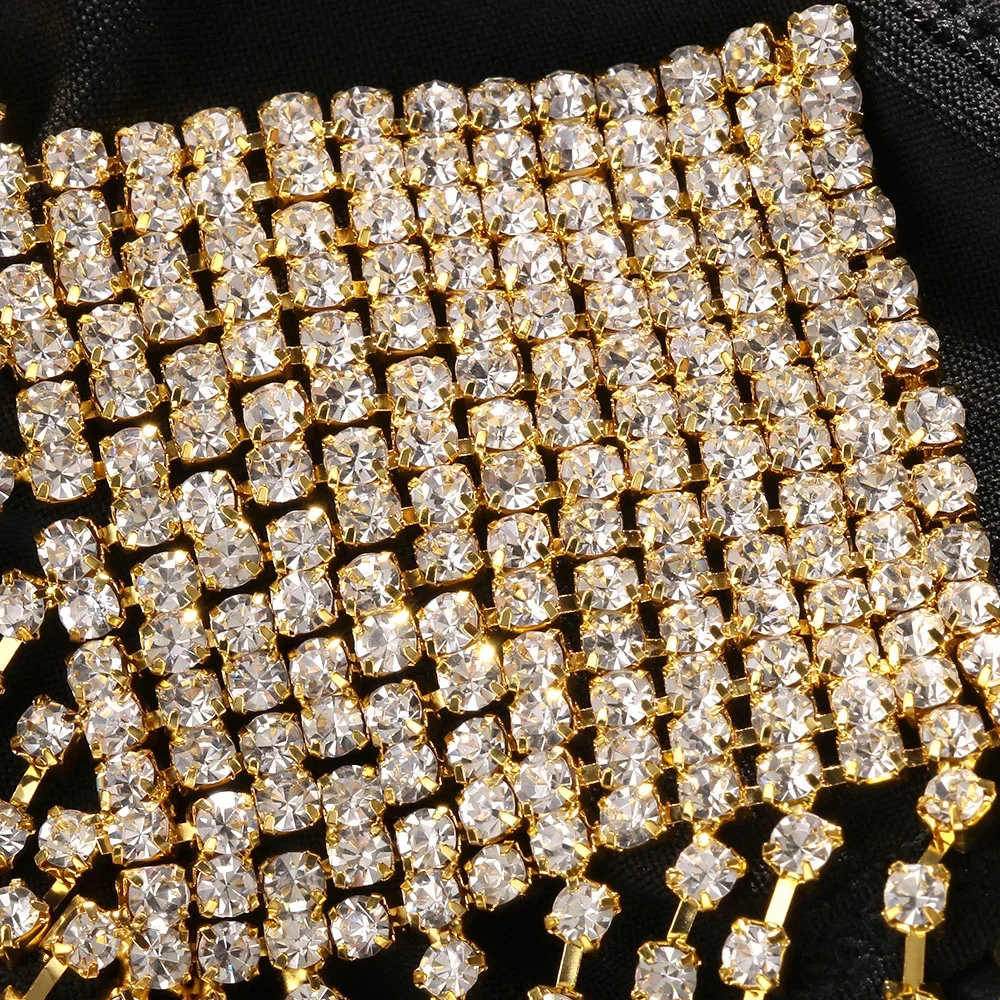 Stonefans ساحة شرابة حجر الراين سراويل سيور للنساء الصيف بيكيني للشاطئ قابل للتعديل الملابس الداخلية سلسلة G سلسلة مجوهرات