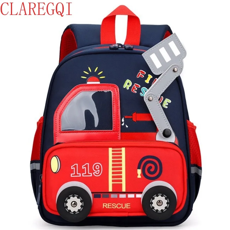 3-6 Year toddler backpack The babys shoulders preschool backpack Childrensfavorite fire truck cartoon style toddler backpack boy