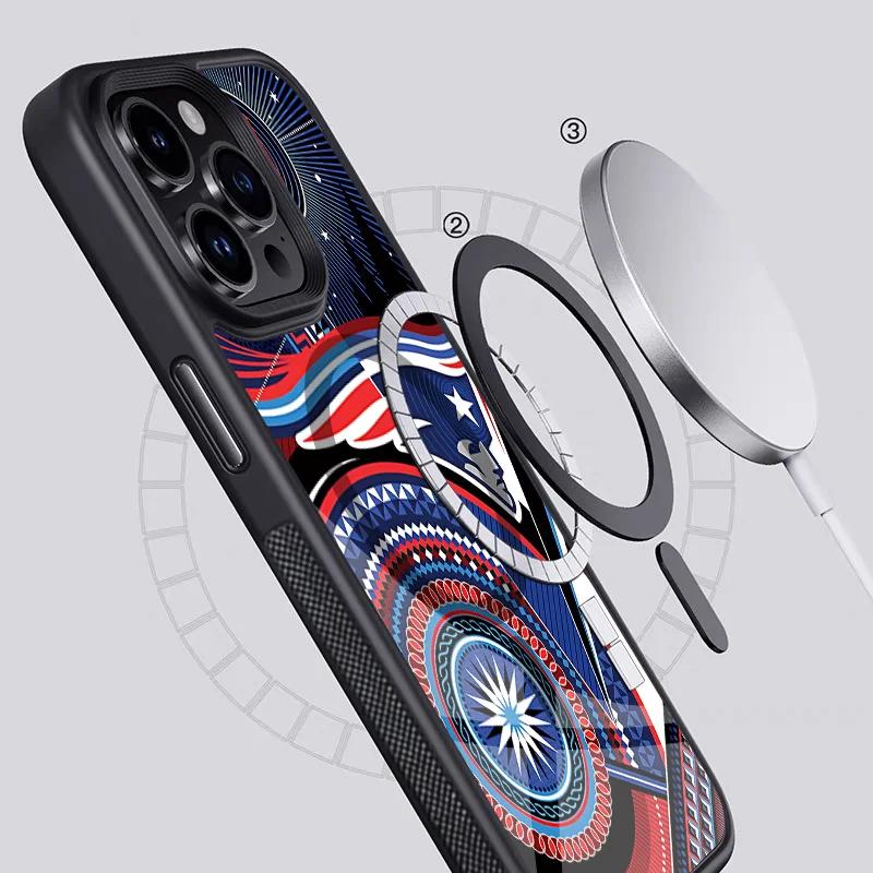 N-New-E-engllands-P-Patriots-S custodia per telefono forte magnetica per IPhone Pro Max Mini specchio Alex per Cover di ricarica Wireless Magsafe