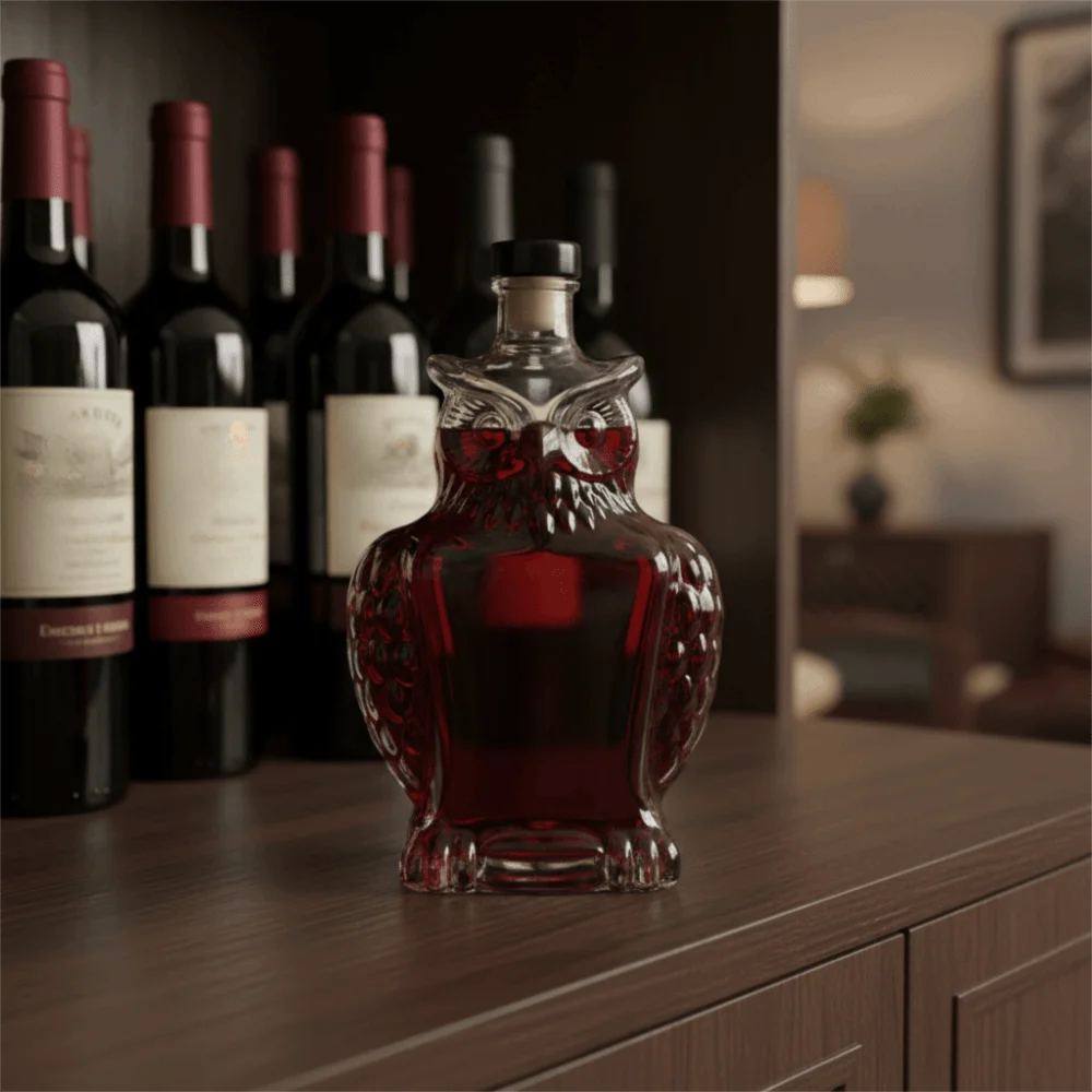 Creative Glass Owl Shape Wine Decanter 350 ML Transparent Wine Bottle Vintage with Stopper Animal Wine Dispenser Banquet