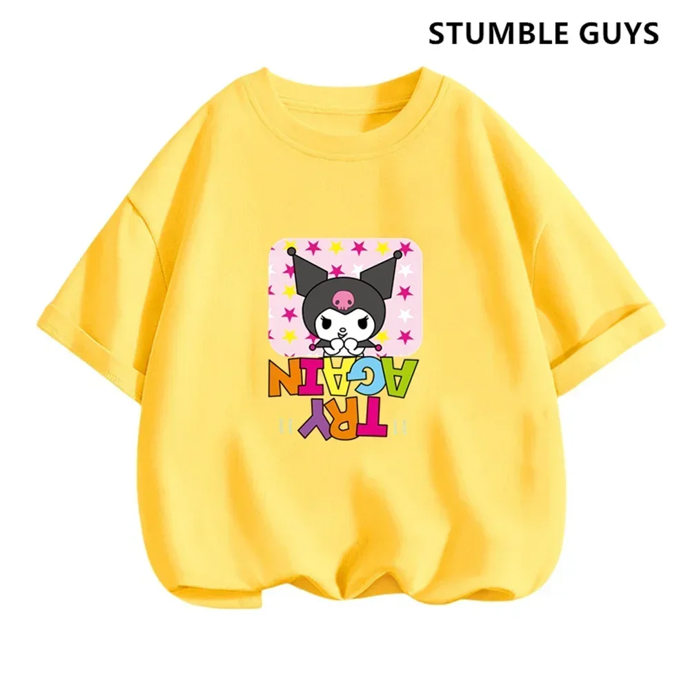 Summer Kids Clothes for Girls Cute Cartoon Kuromi Short Sleeve T Shirts Toddler Girls Trucksuit Sleeves Tee Kawaii Casual Tops