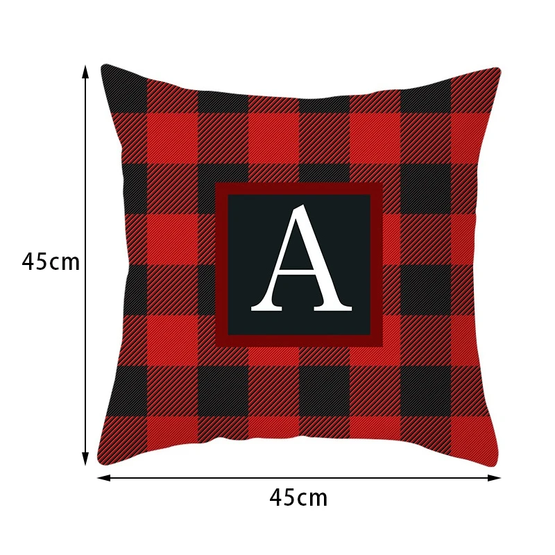 Christmas Throw Pillow Cover Plaid Letter Print Cushion Pillow Case Soft Pillow Protector for Home Sofa Decorations