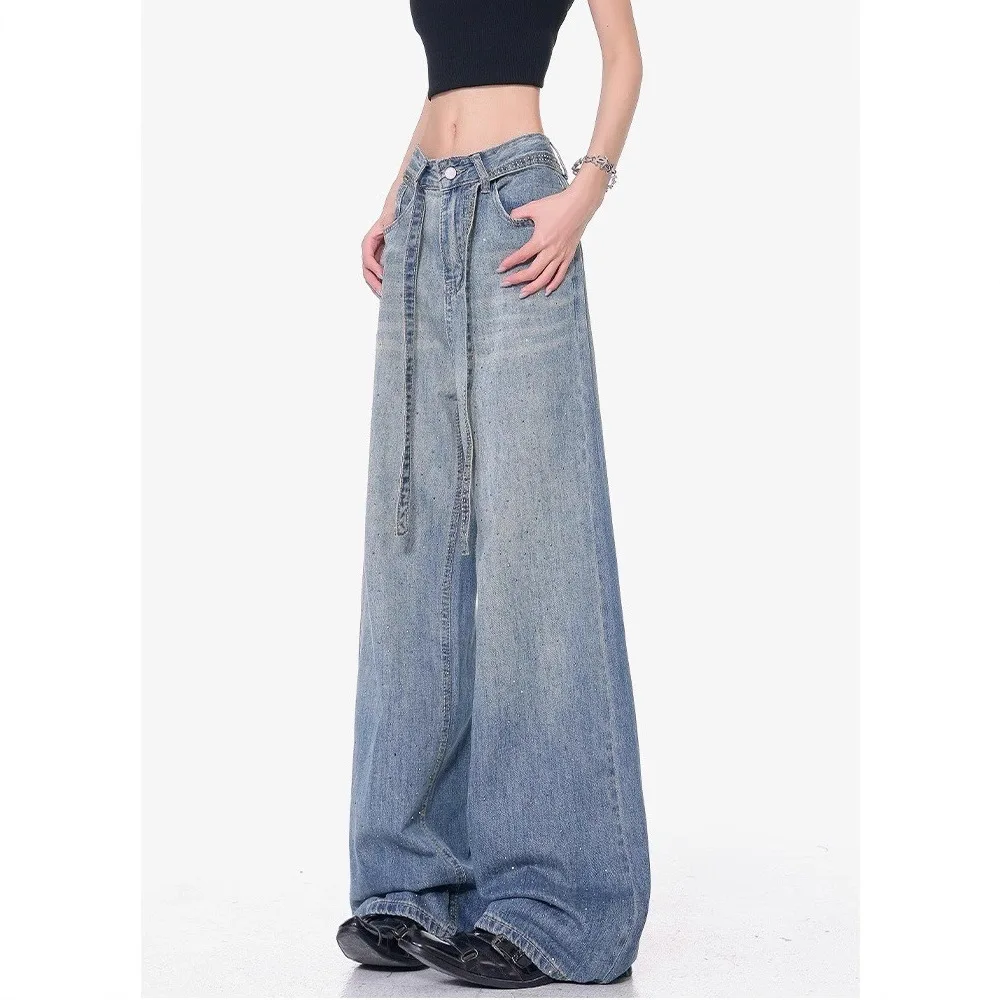 Wijde pijpen Jean Denim volledige lengte jeans Dames Loose Fit Hoge taille broek Distressed Solid Rits Fly Washed Basics Zomer