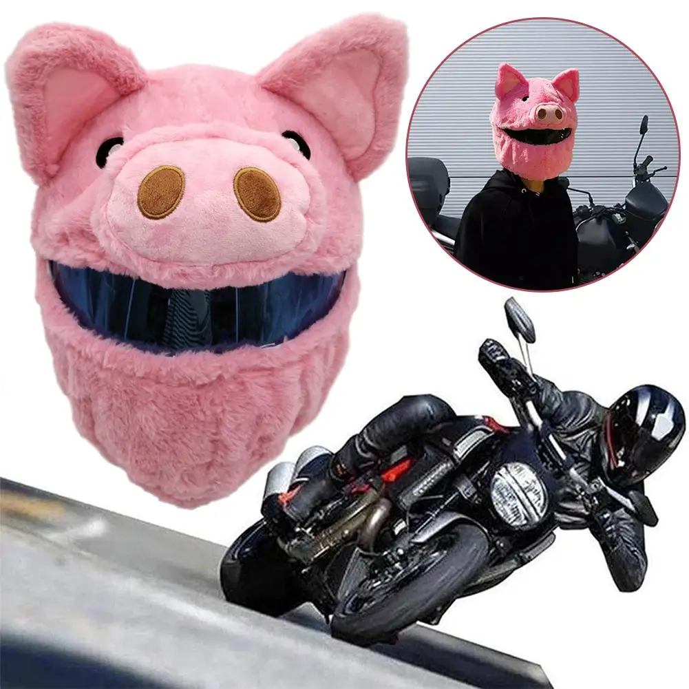 Motorcycle Helmet Cover Angora Bunny Pink Pig Pumpkin Eyes Santa Claus Panda Devil Plush Protective Full-face Red Litt M2o1