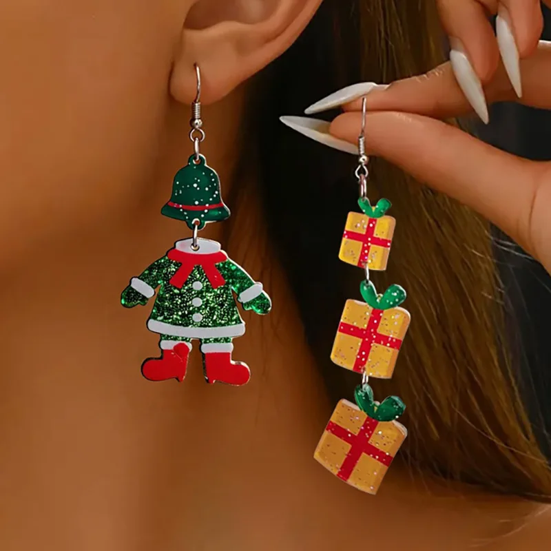 YAOLOGE 2025 New Arrival Christmas Gift Snowman Christmas Tree Socks Earrings Acrylic Material Women Fun New Year Gift Eardrop