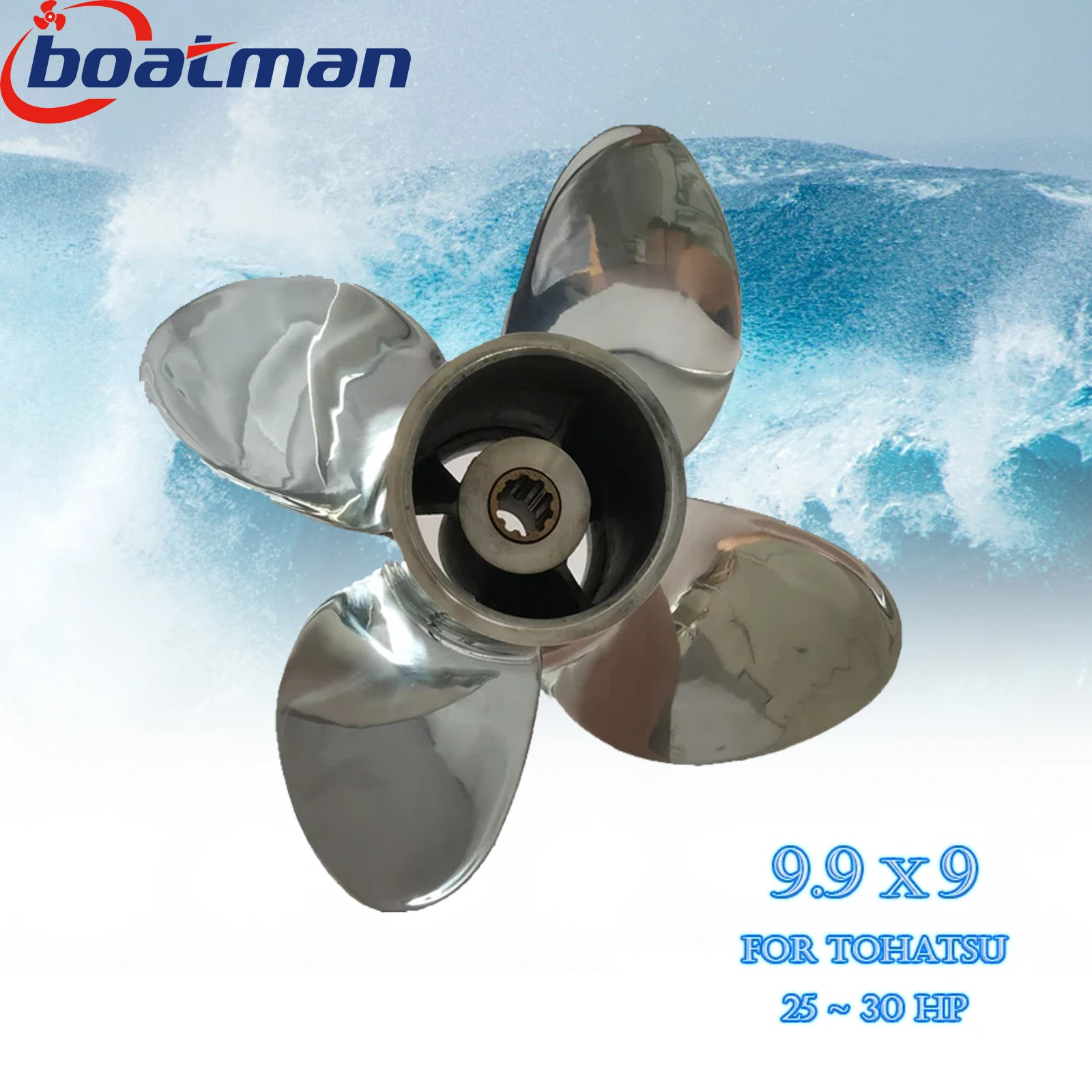 

Outboard Propeller 9.9x10 For Tohatsu Engine F25HP 4-Stroke 30HP Stainless steel 10 splines Boat Accessories 4 blade