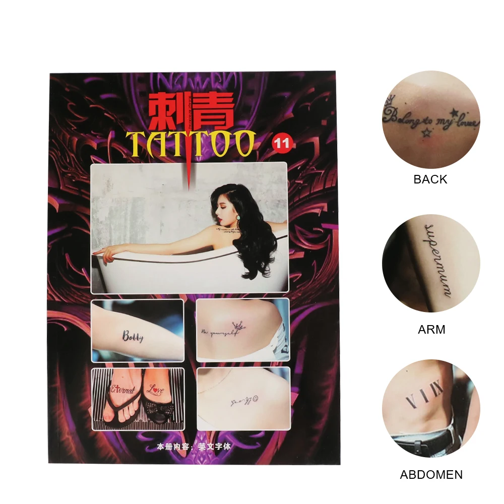 Tattoo Book Design English Words Flash Stencil Tattoo Pattern Template 26 Popular Personality Letters Manuscript For Body Art view 2