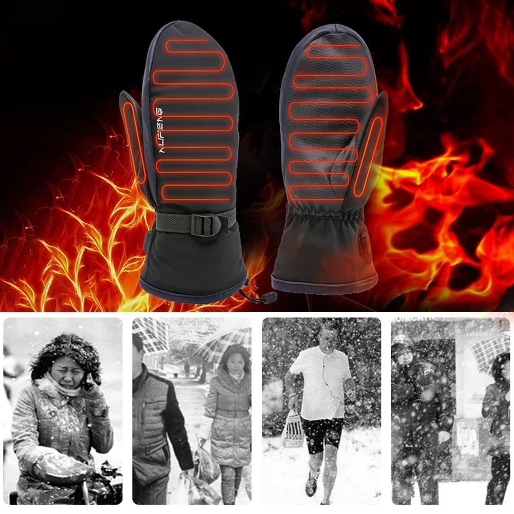1 Pair Electric Heating Gloves Winter Hand Warmer Thermal Gloves Waterproof Heated Mittens for Outdoor Cycling Motorcycle Skiing