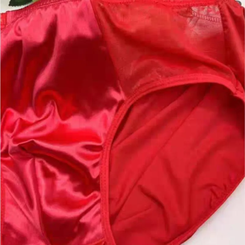 Silky Touch Satin Red Man's Panties Briefs Sexy Glossy Mid Waist Soft Lace Underwear Live Show DJ Club Bar Costumes