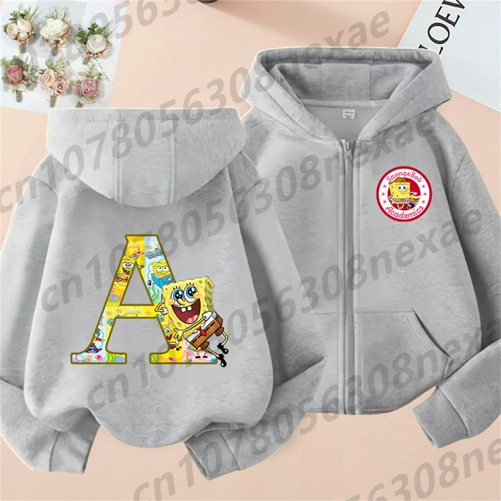 سبونجبوب-هوديي مطبوع بنمط هاراجاكو للأطفال ، سويتر بسحاب ، معطف رياضي ، 26 حرفًا إنجليزيًا