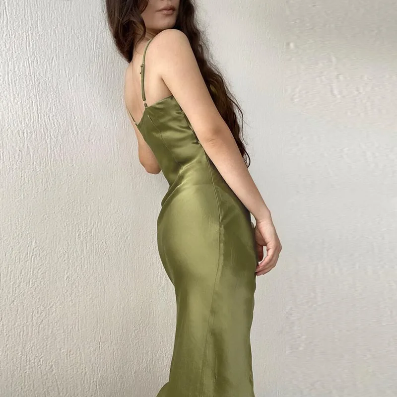 Damen Frühlings-Neuheit: Europäisch-Amerikanisches High-End Sexy Spicy Girl Kleid mit tiefem Ausschnitt und Satin-Rückenschlitz – Detail 4