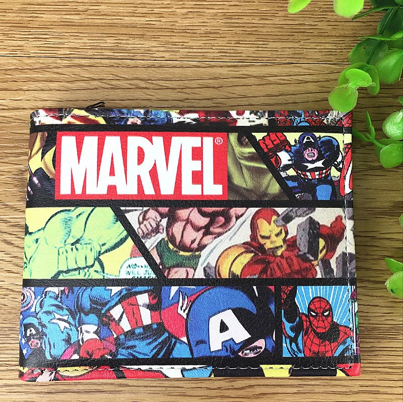 MINISO Disney League of Legends Superhero Short Double Wallet Full Color Pu Leather Wallet for Men and Women Mens Wallet