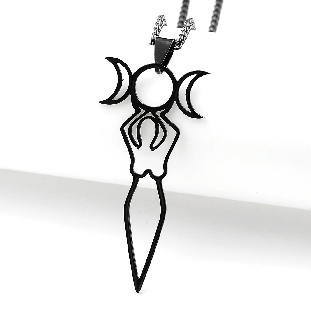 Triple Moon Goddess Stainless Steel Statement Necklace Women Silver Color Witchcraft Necklace Jewelry Cadenas Para Hombre N434