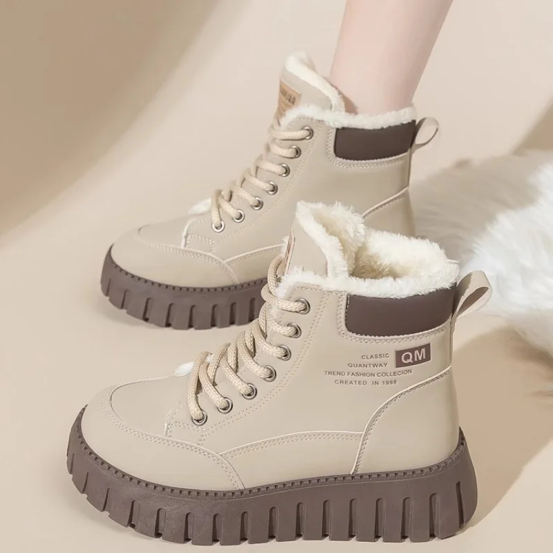 

【2025 AW】Fur Lined Ankle Boots Women British Style Platform Snow Boots All-Match Winter Shoes Non-Slip Warm Casual Shoes