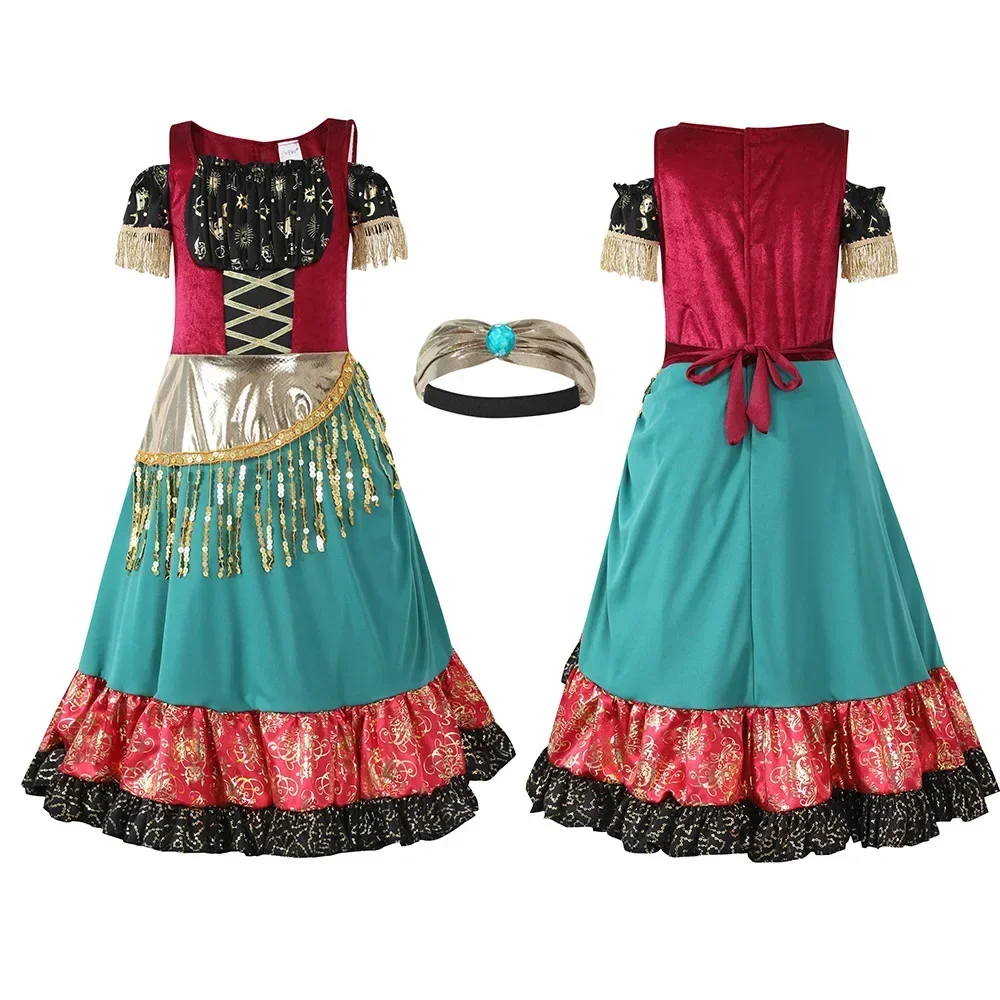 Seragam Cosplay Permainan Peran Anime untuk Anak Perempuan Gaun Pertunjukan Tari Berenda Payet Boho Gaun Pertunjukan Flamenco