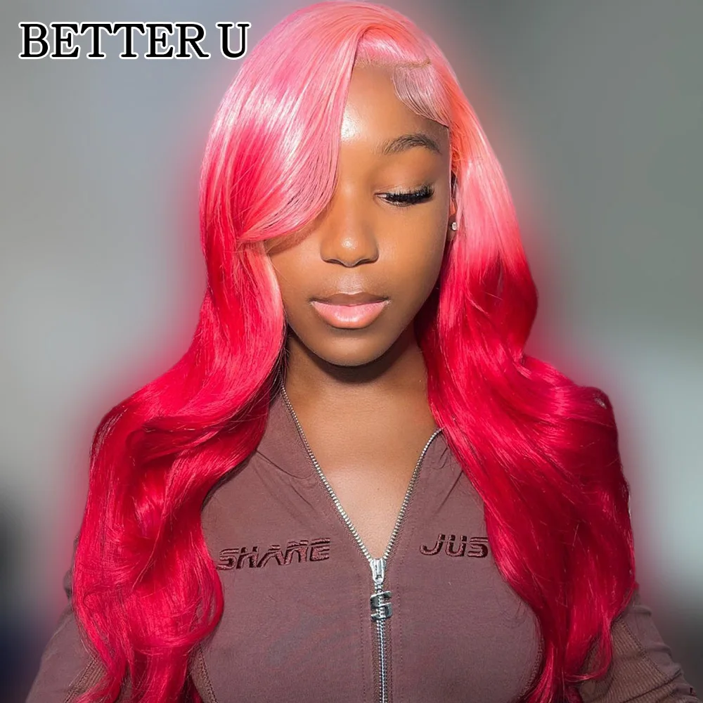 

Omber Red Human Hair Body Wave 13X6 Lace Front Pre-Stretched Wig Transparent Lace Front Wig 13x4 High Gloss Wig 250 Density