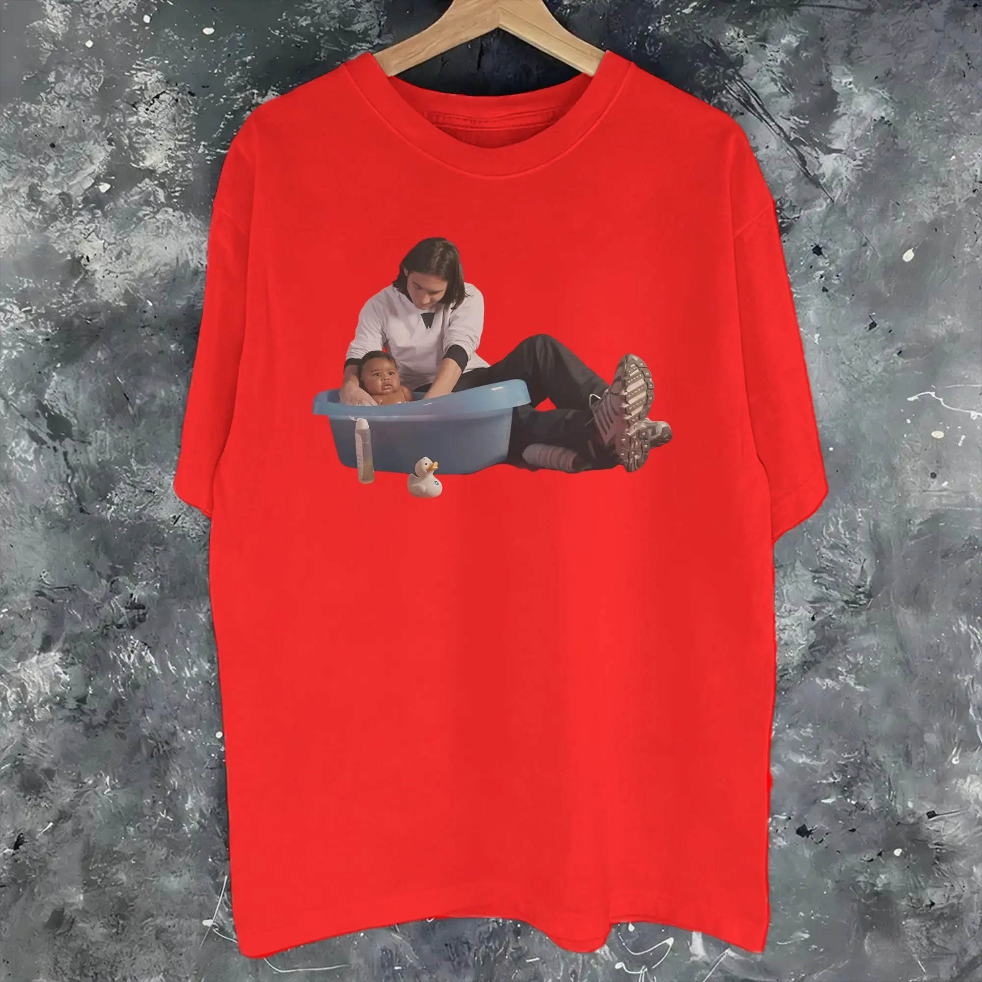 Graphic Printing Messies & Yamals Take a Bath T Shirt for Men Women  Pure Cotton T-shirts Short Sleeve Tops