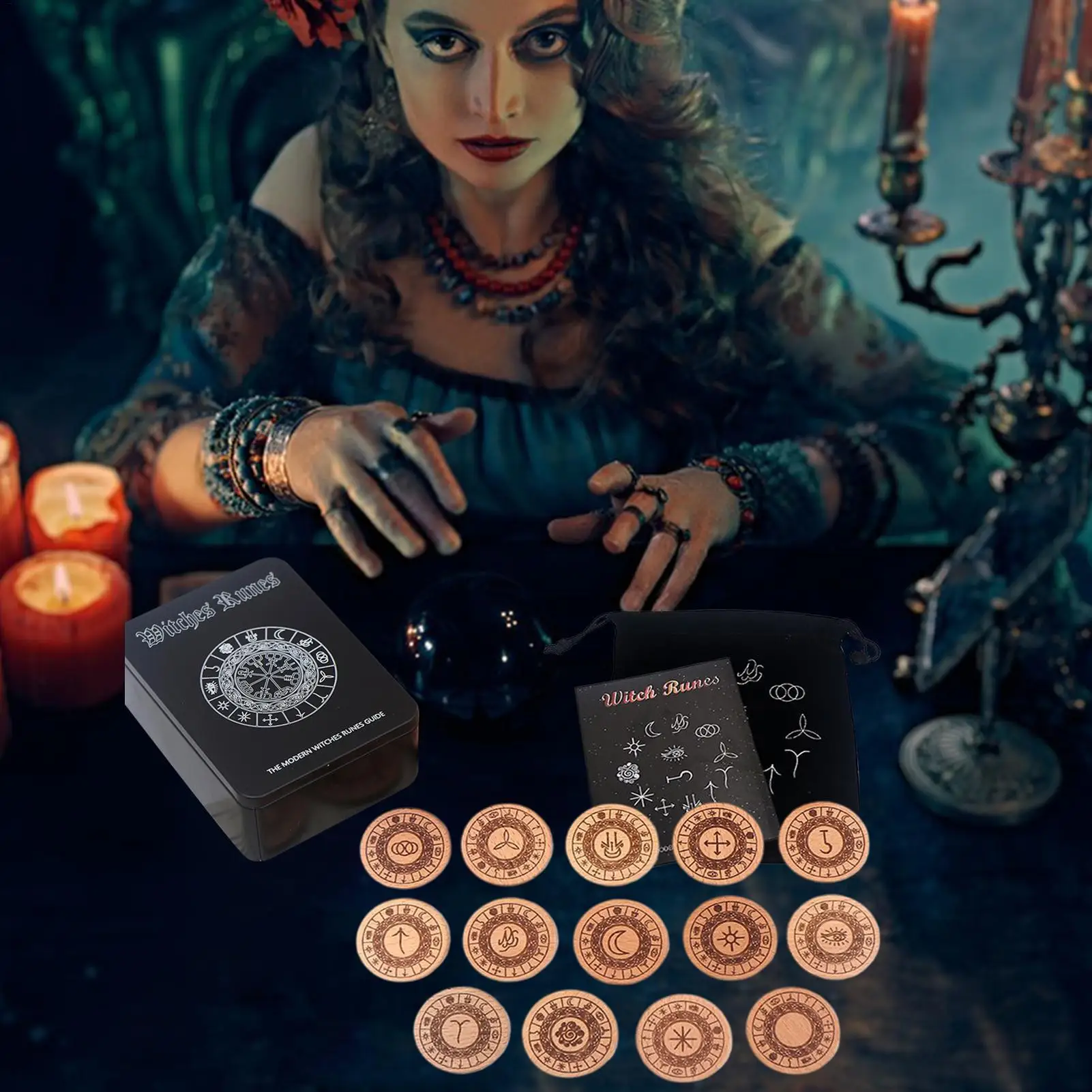 Witches Runes Set 14 Pieces Woodcut Spiritual Wooden Engraved Symbol Stones For Birthdays Family Gatherings Friends Adventure