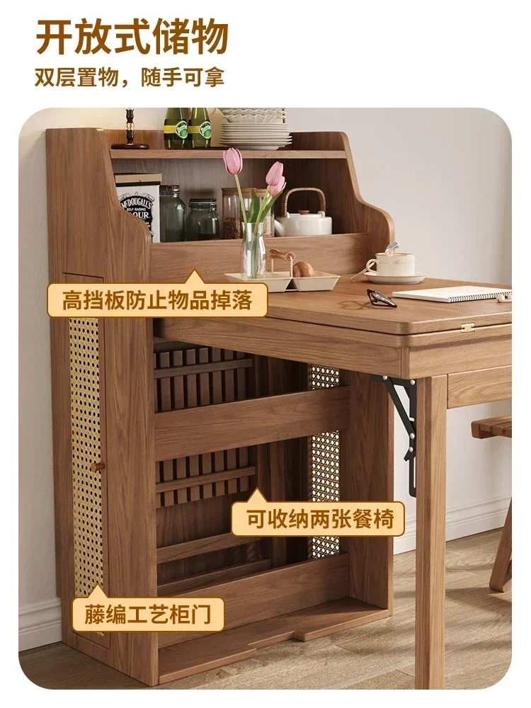 Dining Table Side Cabinet Integrated Household Small Apartment Wood Foot Storage Retractable Net Red Dining Table and Chair