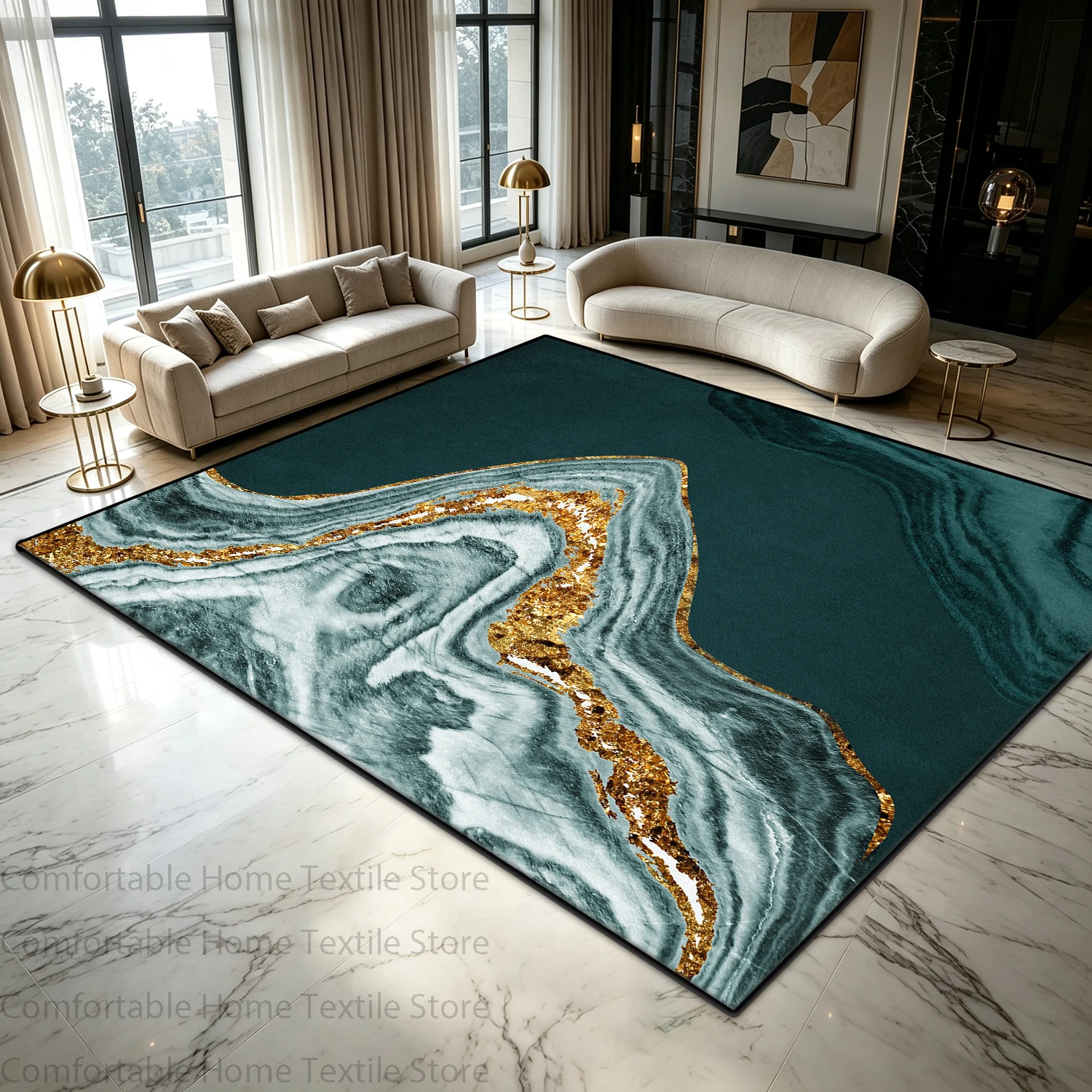Abstract Art Style Gold Line Decoration Parlor Carpets Stain Resistant Large Area Rugs in The Lounge Soft Plush Bedroom Mats