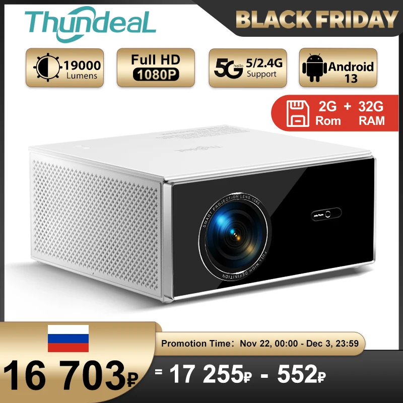 ThundeaL TDA7W Full HD 1080P Projector Android 13 WiFi6 2G 32G Projetor 4k Video TDA7 Voice Control 3D Smart Home Theater Beamer