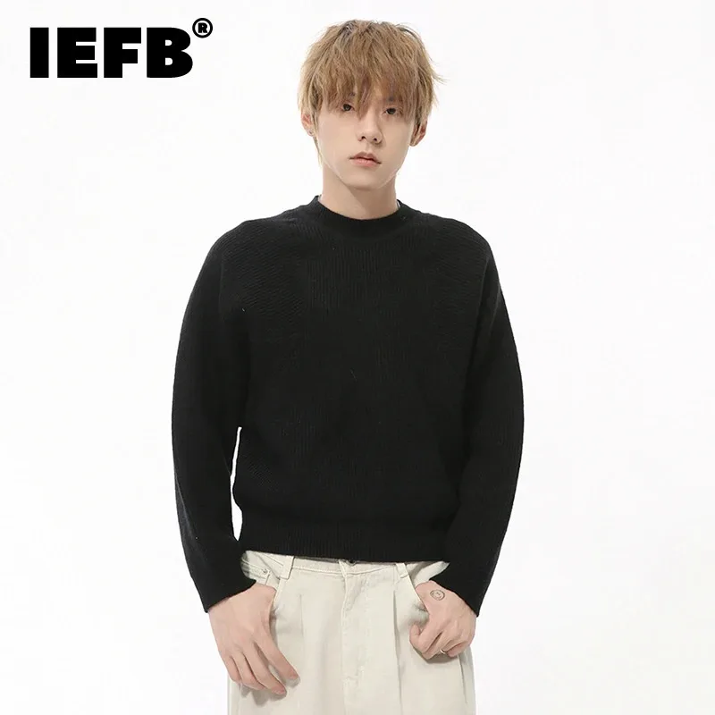 IEFB Simple Men\'s Sweaters Round Collar Knitting Casual Solid Color Silhouette Vintage Pullover Male Short Tops Autumn 9C8670