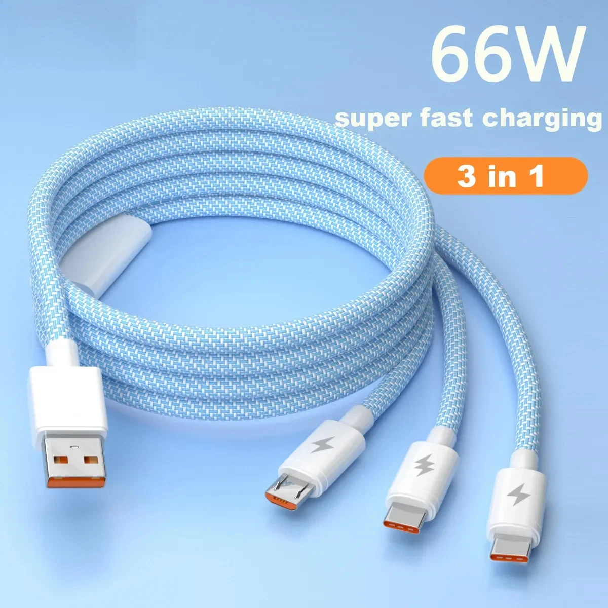3in1 66W Super Fast Charging Macarone Braided  Data Cable, Suitable for Iphone for Xiaomi for Android Type C Charging Cable