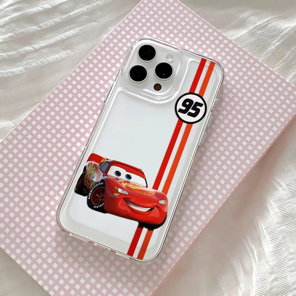 Funda para Teléfono HOT Cars L-Lightning M-McQueen para iPhone 17 16 15 14 13 12 11 Mini Pro Max X XR Air Plus, Carcasa Trasera Transparente