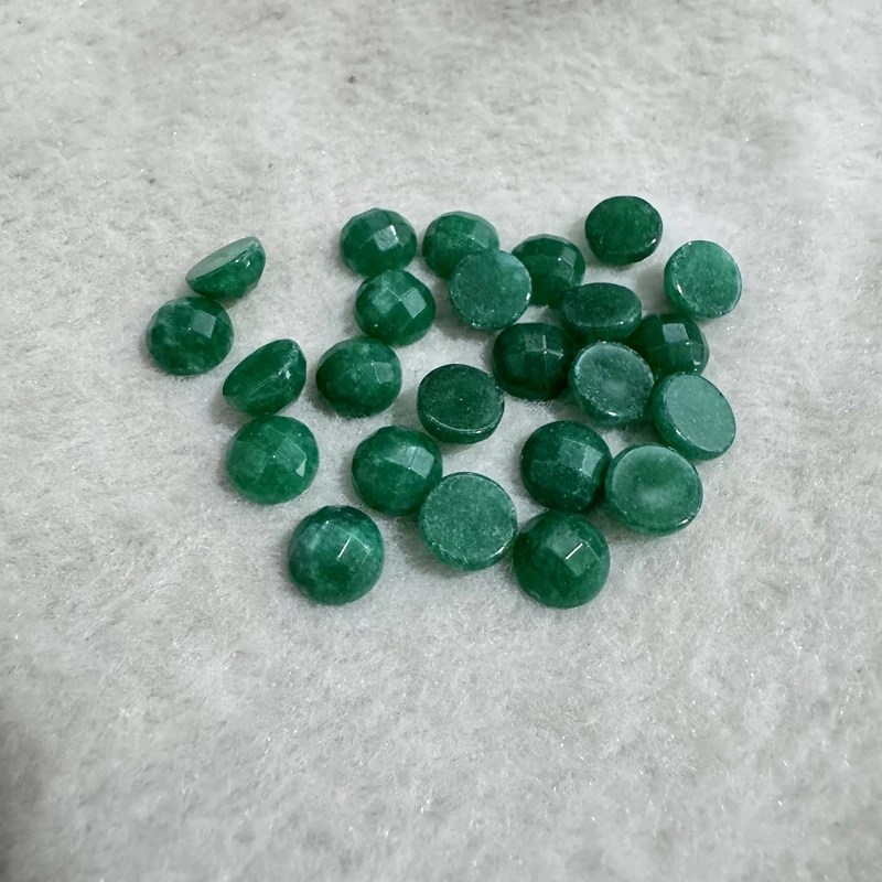 Wholesale 5pcs Natural Green Jade 8mm Faceted Round Gemstone Jewelry Cabochon Ring Face For Jewelry DIY