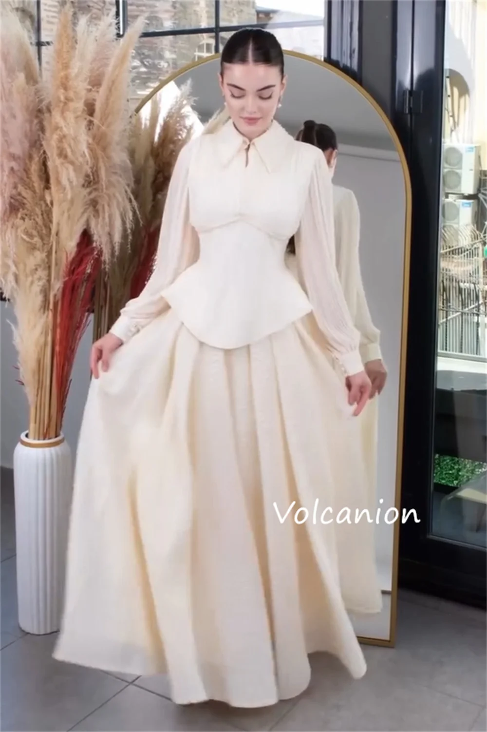 Customized Pastrol Pleat Sequined A-line High Collar Long Dresses Bespoke Occasion High Quality Simple