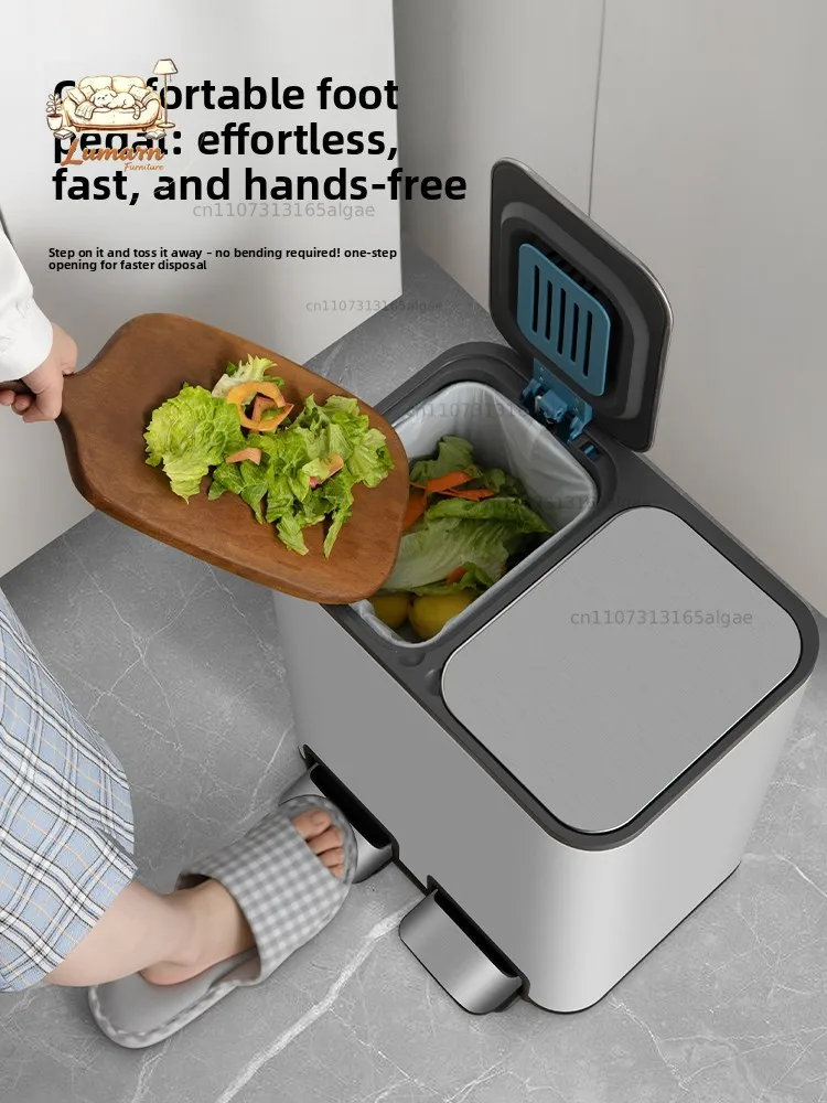 Kitchen classification Trash can Household Beijing dry and wet separation Stainless steel large pedal with lid Double buck