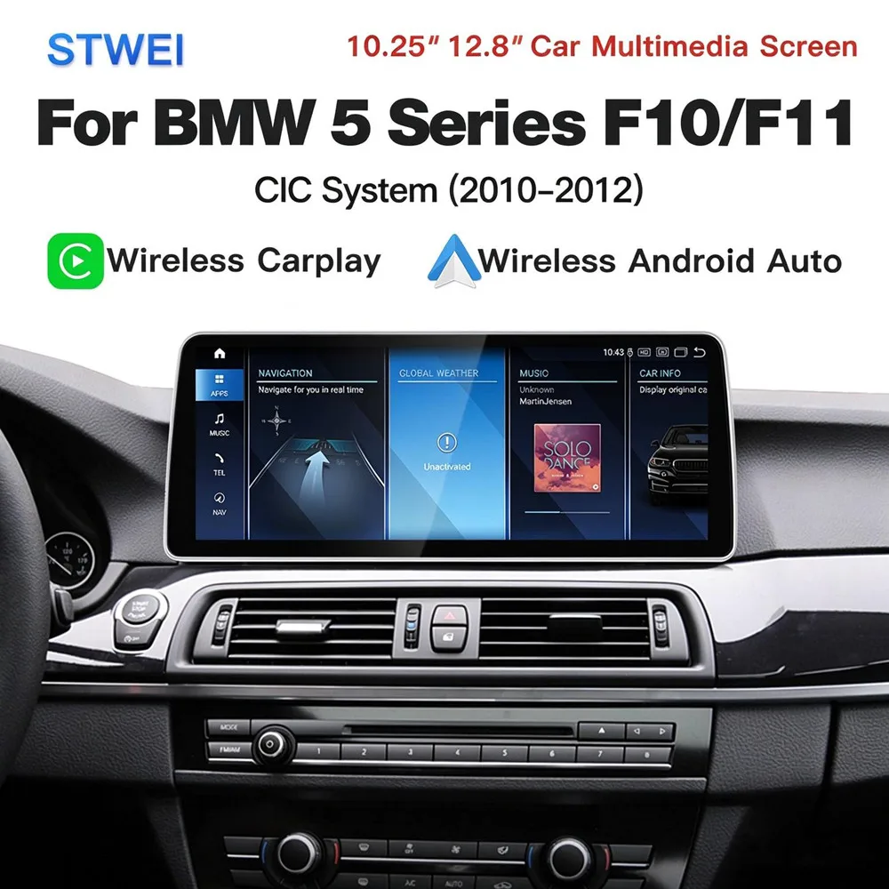 stwei Android 16 Snapdragon665 10.25 12.8inch Screen For BMW 5 Series F10 F11 CIC Wireless CarPlay Car Multimedia Player