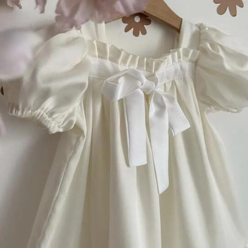 2025 New Summer European American Style 2-6 Yrs Baby Girl Party Dress Short Sleeved Cotton Splicing Kids Princess Dresses