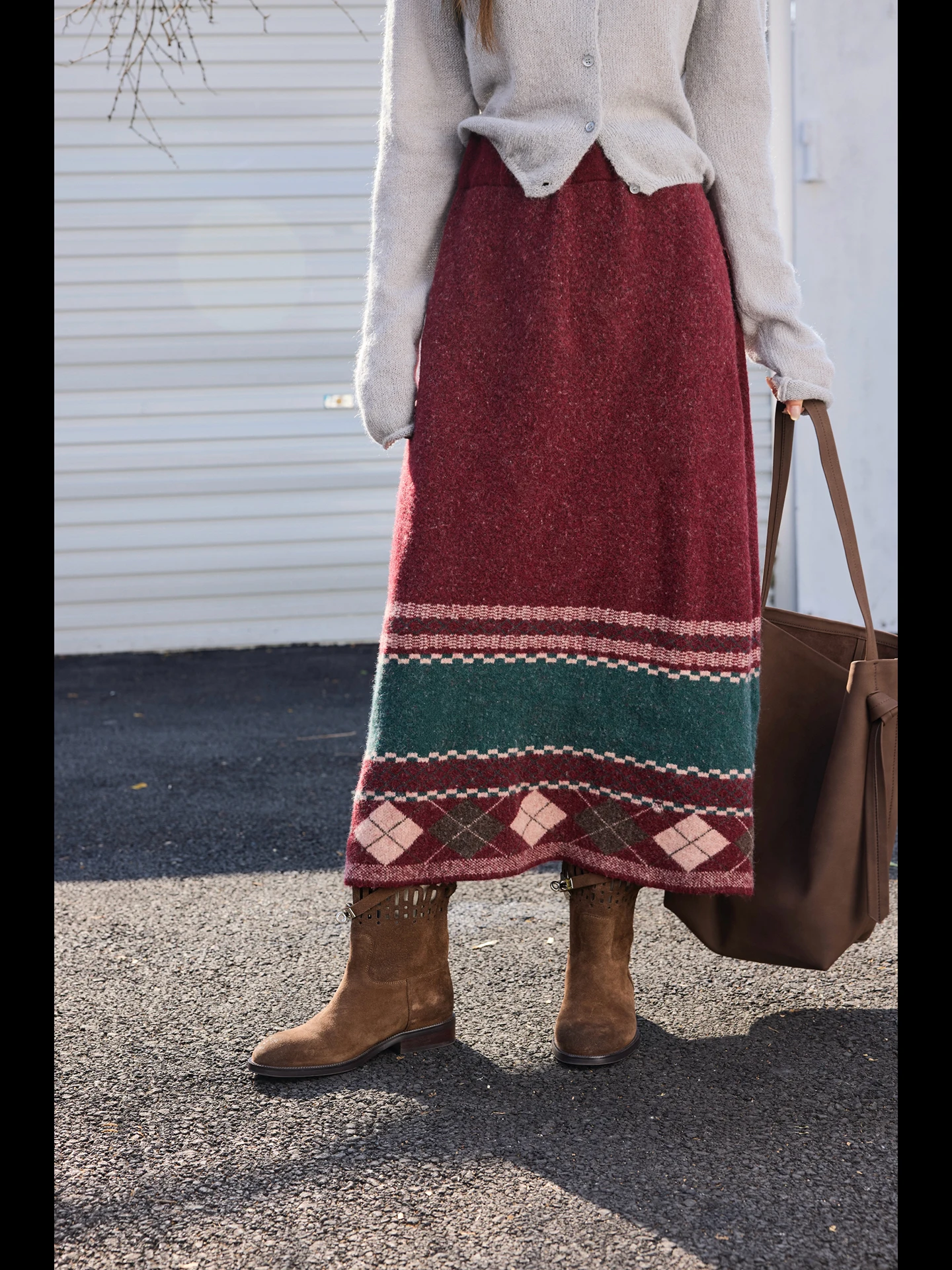 

Вязаная длинная юбка Camelux с цветочным узором, в стиле ретро, этническая, для Нового года, с высокой талией, прямого кроя, женская