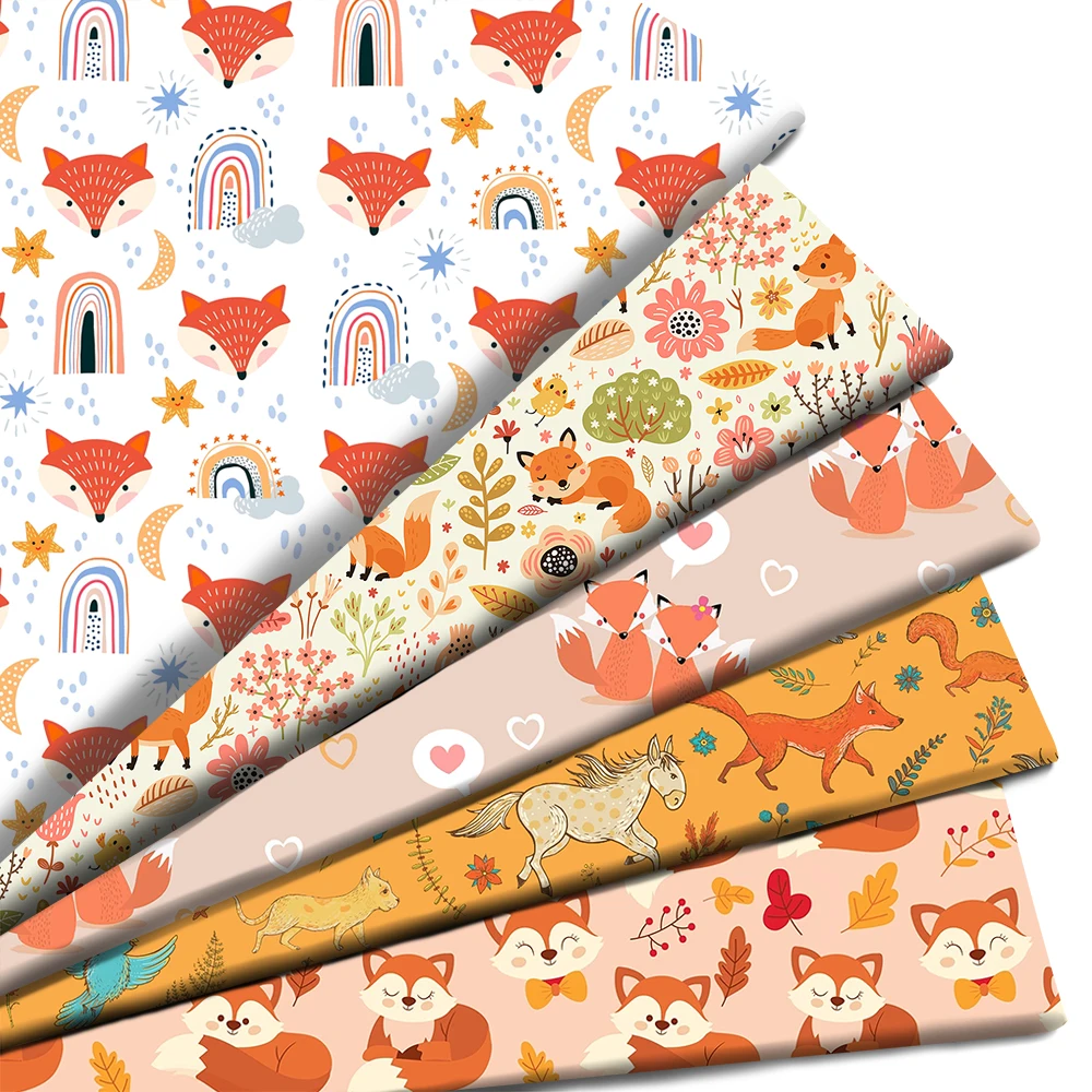 Animali Cute Fox stampato poliestere puro cotone materiale Patchwork by the Meter tessuto cucito Quilting tessuti panno per ricamo