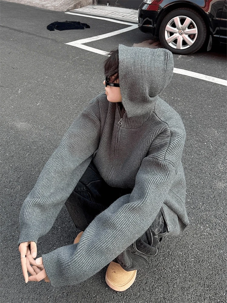 

Мужской зимний кардиган-свитер в американском ретро-стиле Cleanfit с капюшоном, на молнии, вязаный, для дома и отдыха